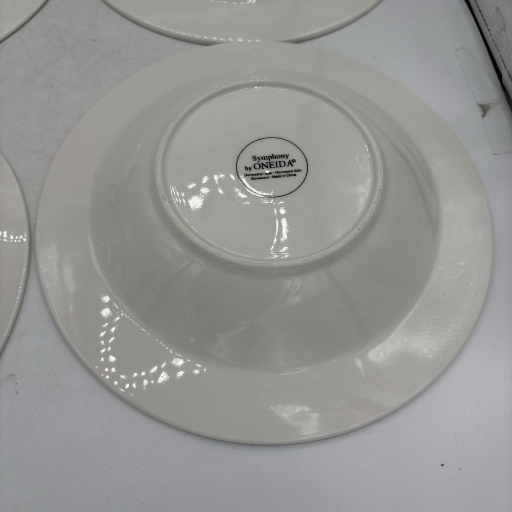 Oneida Symphony Bowls Wide Rimmed Soup Salad White 9"‎ Stoneware Lot Set of 4 - Picture 11 of 13